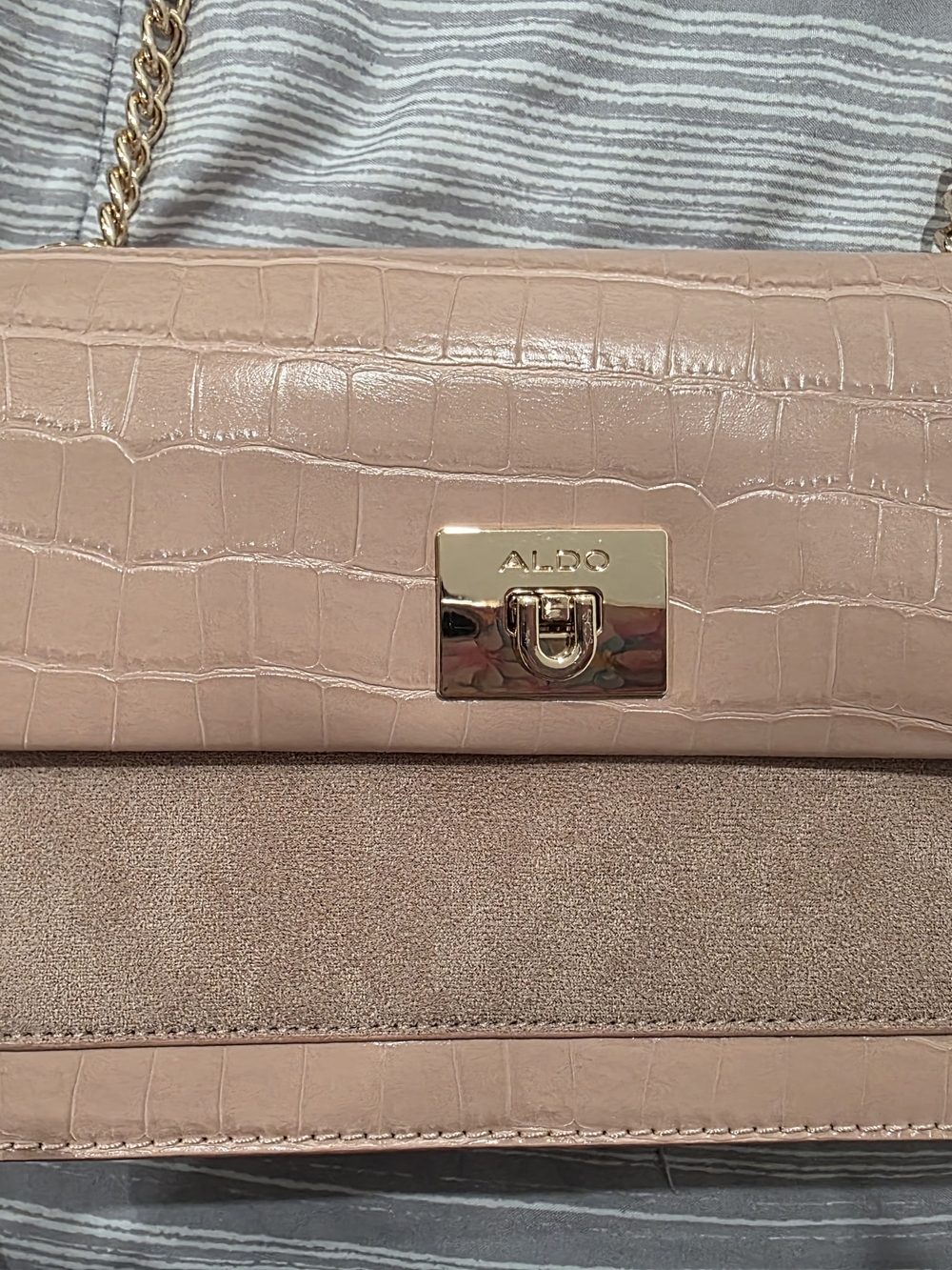 Aldo Blush Croc-Embossed Chain Crossbody with Gold Hardware